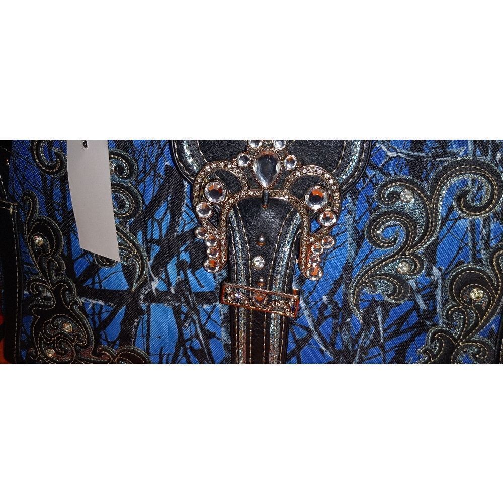 Crackle Camo Rhinestone Buckle CC Handbag NWT